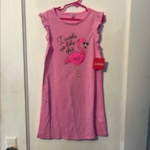 FabKids Pink Nightgown with Ruffled Sleeves and Flamingo Design